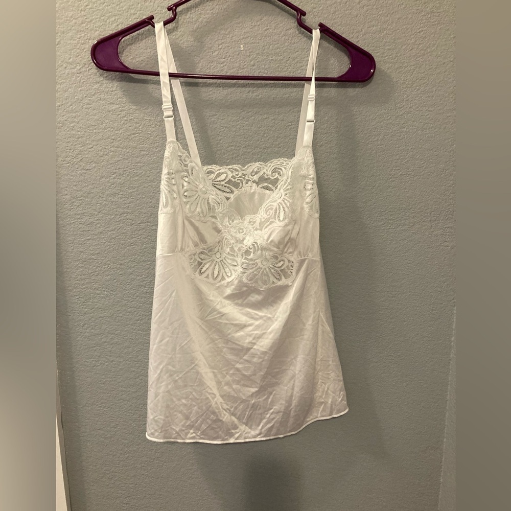 Vintage white Satin Lace Camisole Slip Cami Tank Top Size 36